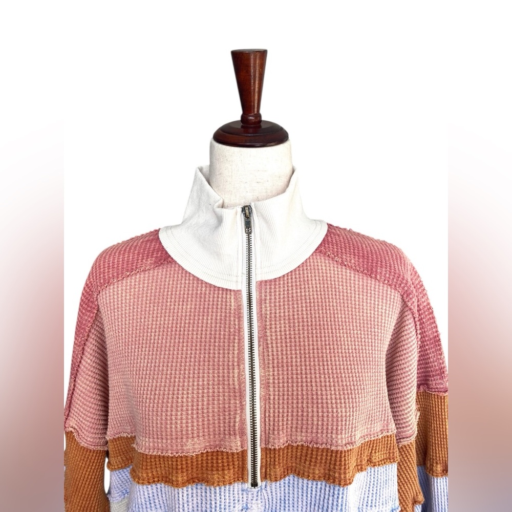 Oli&Hali Washed Color Block Pullover Thermal  Half Zip Oversized Small JT0560 - Picture 3 of 11